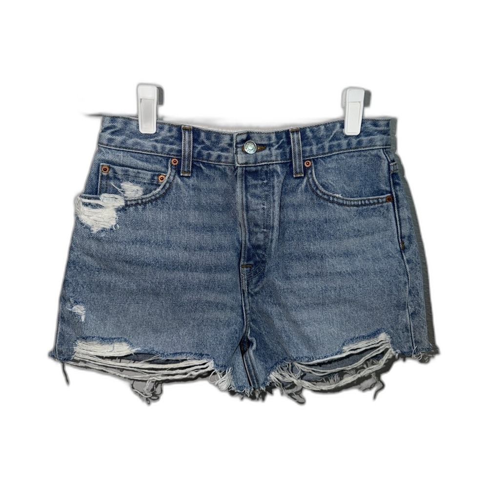 GRLFRND Eliana High Rise Cut Off Denim Shorts Womens 27 Light Wash Distressed